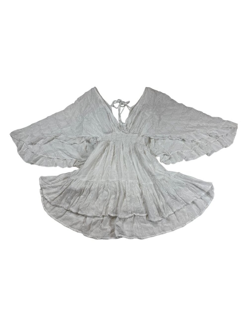 Surf Gypsy Womens Boho White Ruffle Mini Dress Size M Angel wings  (H870)